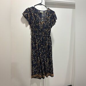 Max Studio Navy and Gold Floral Midi Dress